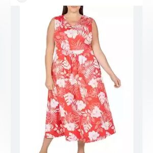 RUBY RD. Women’s plus sleeveless long summer dress STRETCH waisted textured 2X